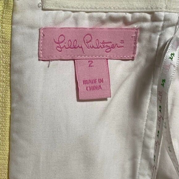 Lilly Pulitzer Strapless Y2K Cotton Yellow Floral Mini Bow Summer Dress Sz 2 - Picture 2 of 10